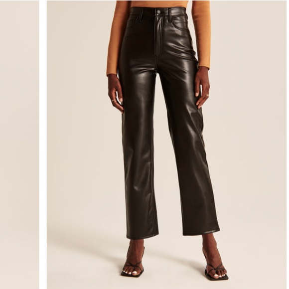 Vegan Leather Ankle Straight Ultra High Rise Classy Boho Bohemian Chic Pants - Picture 9 of 10